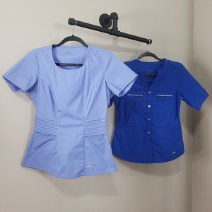 Jaanuu Ceil Blue Royal Blue Modern Scrub Top Bundle XS